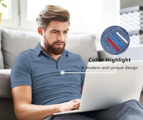 Miniatura 9 de V VALANCH Polo de golf de manga corta para hombre, estilo casual, con cuello que absorbe la humedad