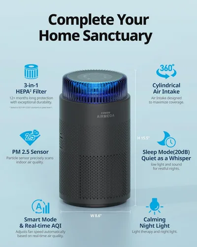 Miniatura 2 de COWAY Airmega 100 - Purificadores de aire para el hogar de hasta 810 pies cuadrados, filtro HEPA y de carbono para humo, alergias, caspa