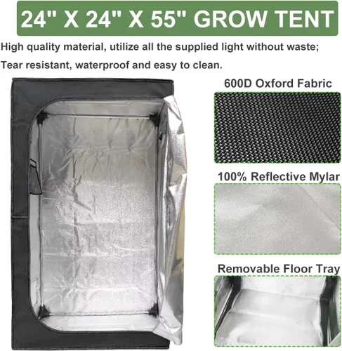 Miniatura 3 de Kit completo de tienda de cultivo Mylar 2x2 Kit de tienda de cultivo 24"x24"x55" Habitación de cultivo de plantas de interior LED Luz de crecimiento