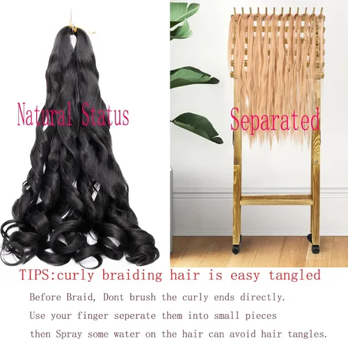 Miniatura 5 de Paquete de 8 paquetes de cabello trenzado francés, 18 pulgadas, cabello de ganchillo en espiral ondulado suelto para mujeres negras, preestirado