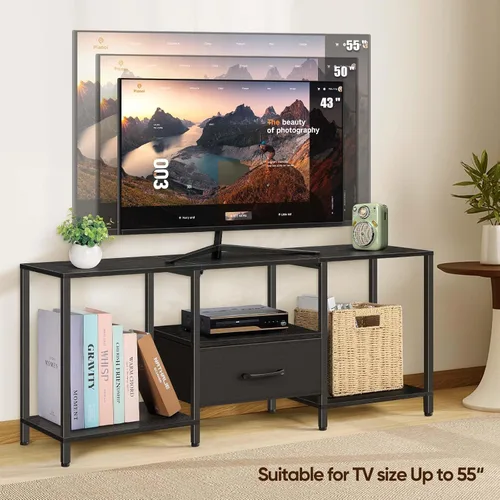 Miniatura 5 de LIANTRAL Soporte de TV negro para dormitorio con armario de almacenamiento de hasta 50 pulgadas, mesa consola de TV pequeña con tomas de corriente