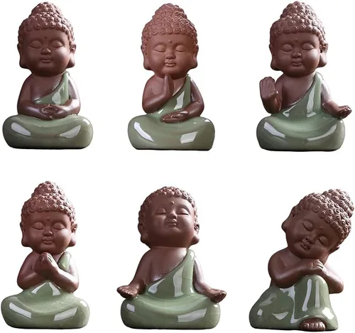 Miniatura 11 de Kingzhuo Pequeña estatua de Buda de cerámica, figura de rulai pacífica, creativas manualidades de bebé, adornos de muñecas, regalo, clásico