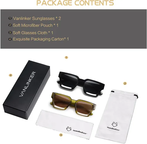 Miniatura 125 de VANLINKER Gafas de sol cuadradas gruesas para hombres y mujeres, retro, rectangulares, con protección UV400, VL9731