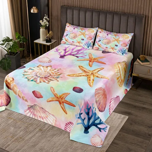 Miniatura 19 de Erosebridal Juego de colcha náutica, juego de edredón de lancha de vela, faro, acuarela con temática oceánica, juego de ropa de cama de verano