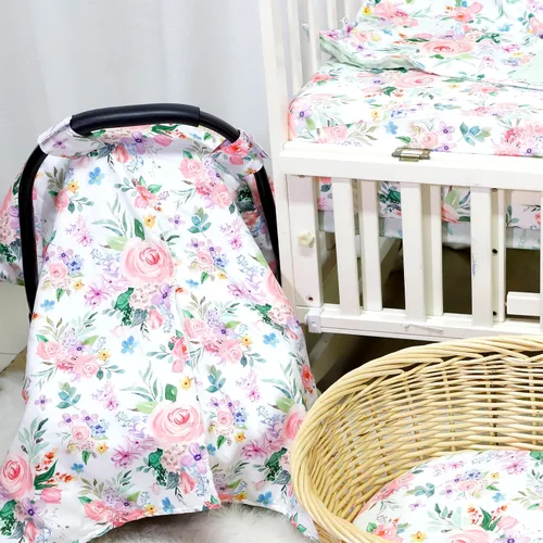 Miniatura 8 de Funda para Asiento de Carro de Bebé, Toldo de Asiento de Carro con Abertura Peekaboo de Primavera para Bebés Niñas y Niños, Fundas de Lactancia Flor