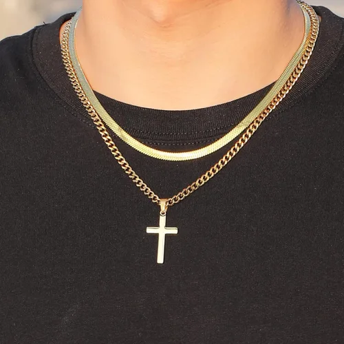 Miniatura 3 de Collar de cruz para hombres y niños, de acero inoxidable en capas, cadena de espiga cubana, colgante de cruz religiosa, joyería de moda, regalos
