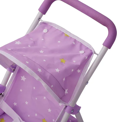 Miniatura 10 de Olivia's Little World Cochecito de Muñeca Bebé estilo jogging con toldo, cinturón de seguridad y espacio de almacenamiento, morado y blanco