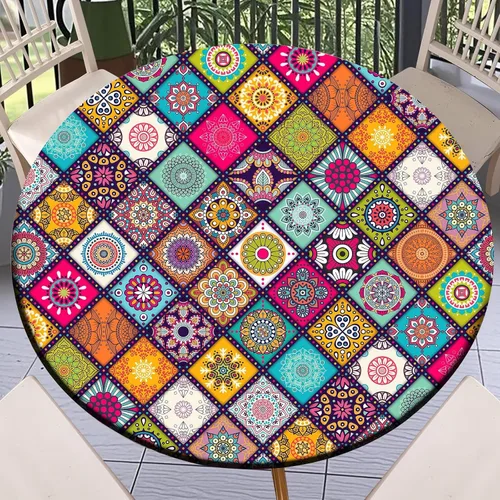 Miniatura 33 de Round Fitted Tablecloth with Elastic Outdoor Table Cover Round Elastic Tablecloths for Tables Waterproof Wipeable Table Cloths for
