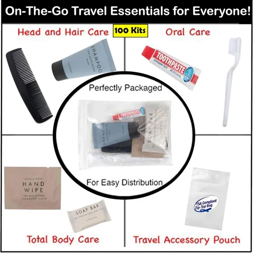 Miniatura 3 de Trail maker Paquete de 100 productos de higiene a granel de tamaño de viaje, kits de suministros para personas sin hogar para adultos, caridad