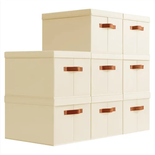 Miniatura 11 de Homsorout Contenedores de almacenamiento con tapas, cestas de almacenamiento de tela para estantes, paquete de 4 cajas decorativas plegables