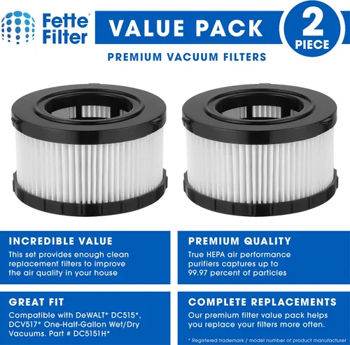 Miniatura 2 de Fette Filter - Filtro HEPA DC5151H compatible con los modelos de vacío en seco y húmedo DEWALT DC515 DCV517 DCV517B Parte # DC5151H incluye 2