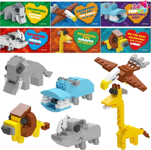 Miniatura 11 de JOYIN Paquete de 24 tarjetas de San Valentín con bloques de construcción de dinosaurios para regalos, recuerdos de fiesta, premio de intercambio