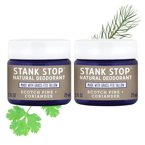 FATCO Stank Stop - Crema desodorante natural en un frasco con sebo y aceite de coco orgánico, pino escocés + cilantro, paquete de 2 (1 oz)