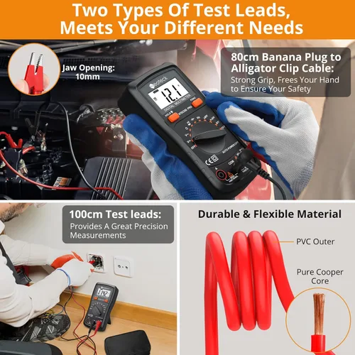 Miniatura 4 de Neoteck Multímetro digital de rango automático, medidor de voltaje Ohm de amplificador AC/DC con resistencia, continuidad, capacitancia y prueba