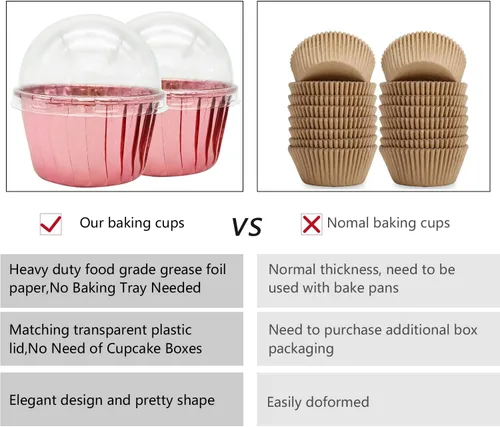 Miniatura 3 de Free-Air - Moldes para cupcakes con tapas de cúpula, paquete de 100 unidades, mini moldes de aluminio para hornear magdalenas, moldes desechables