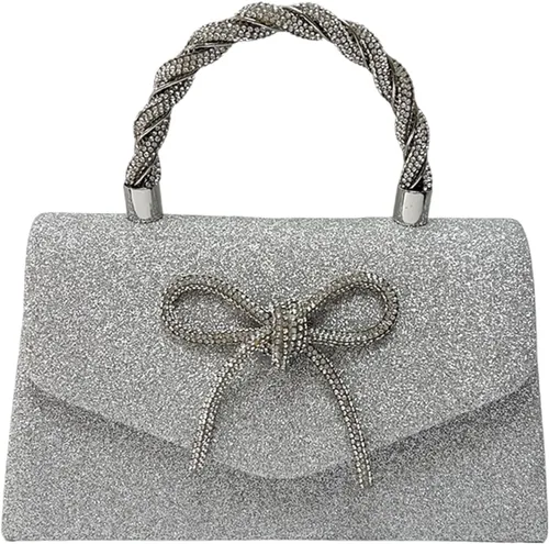 Miniatura 10 de Bolso de noche para mujer, embrague de lazo brillante, bolso formal de embrague de diamantes de imitación de boda adecuado para fiestas