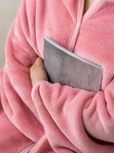 Miniatura 3 de Mellowdy Manta Chal Almohada 2 en 1 con Mangas para Oficina, Trabajo, Hogar (Rosa Flor, 40x60) – Abrigo Snuggie Poncho Vestible para Adultos, Set
