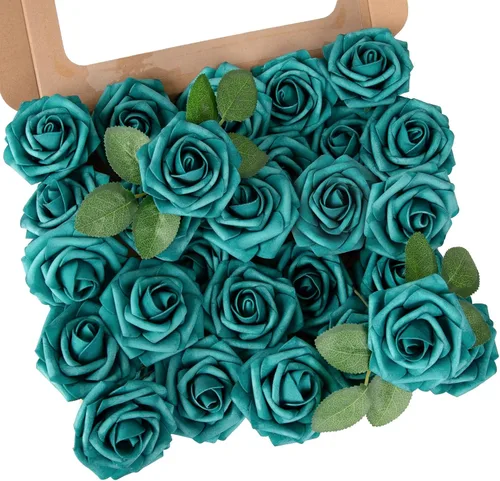 Miniatura 37 de MACTING 30 Rosas Artificiales Blancas Flores Falsas con Tallo Rosas de Espuma de Tacto Real para DIY Arreglos de Ramo de Boda Centros de Mesa White-1
