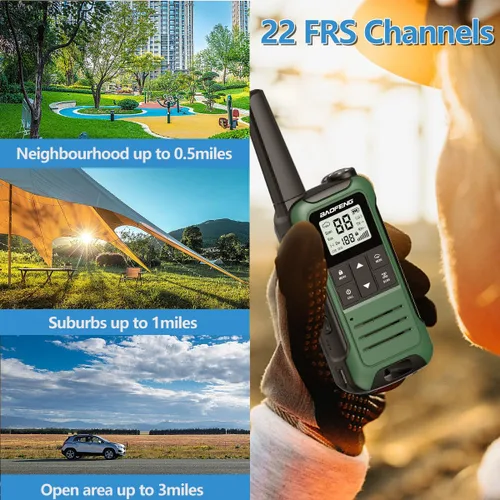 Miniatura 9 de Walkie Talkies de largo alcance para adultos, paquete de 4 unidades recargables Baofeng Walkie Talkie F22 FRS Radio bidireccional 1400mAh batería