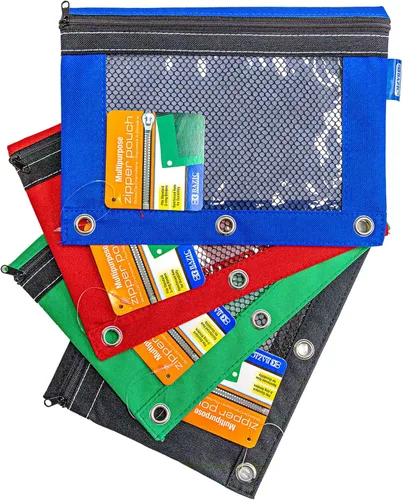 Miniatura 11 de BAZIC Products Estuche para lápices de 3 anillos con agujeros de anillos reforzados con remaches, bolsas de malla de colores surtidos con cremallera