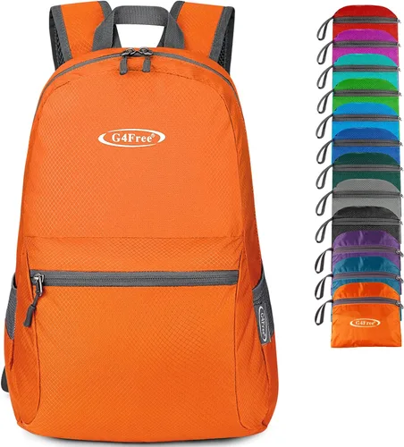 G4Free Mochila ligera plegable de 20L, mochila de senderismo para viajes, mochila de día plegable para hombres y mujeres Naranja