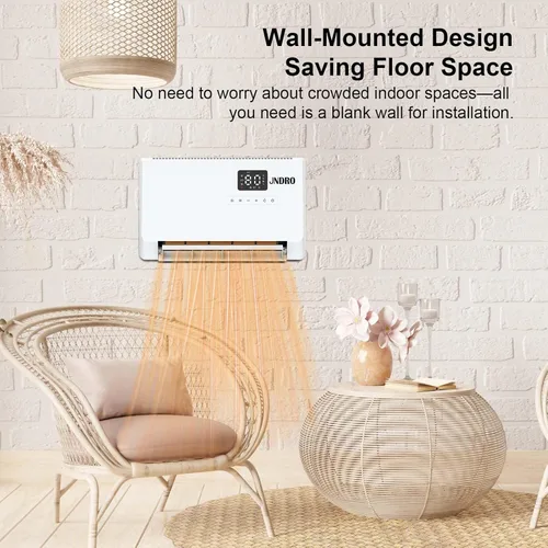 Miniatura 3 de Calentador de espacio montado en la pared con termostato ECO y control remoto, pantalla LED, modos de oscilación de 60°/90°/120°, temporizador de 24