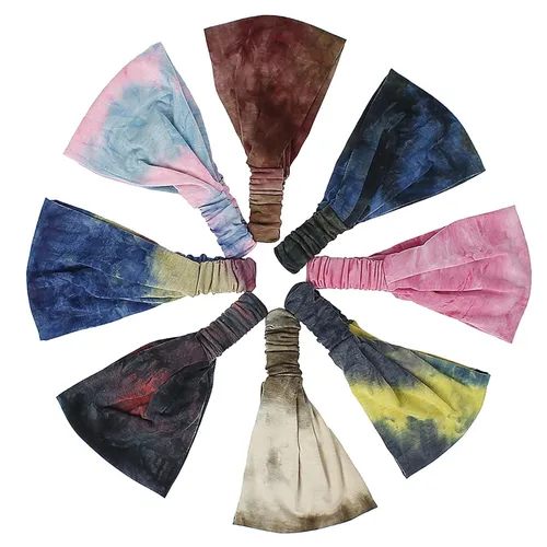 Miniatura 2 de Olbye Diademas anchas bohemias anudadas turbante elásticas antideslizantes florales diademas para entrenamiento para la cabeza, bandana bohemia