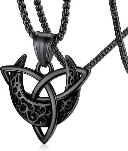 FaithHeart Collar de triple diosa de la luna de acero inoxidablechapado en oro de 18 quilates joyería Wiccan para mujer con delicado embalaje
