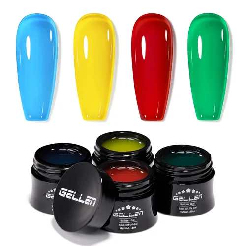 GELLEN Gel constructor para uñas, 4 colores, azul, amarillo, rojo, verde, extensión de uñas 10 en 1, gel duro para esculpir ápice de construcción en