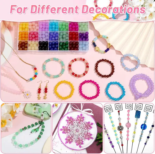 Miniatura 5 de shynek 476 Piezas Cuentas de Vidrio Redondas de 10mm, 28 Colores de Cuentas de Cristal para Hacer Pulseras, Joyería y Manualidades DIY 28