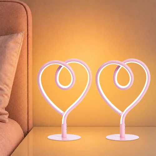 Miniatura 14 de Lámpara de Mesa Rosa, Lámpara de Escritorio Corazón Ajustable Sin Escalas 3CCT 2700K/4000K/6500K con Adaptador USB, Pequeña Lámpara de Noche