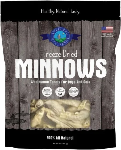 Minnows - Golosinas liofilizadas para perros y gatos, bolsa de 5 onzas, hechas en los Estados Unidos, de granja a tazón