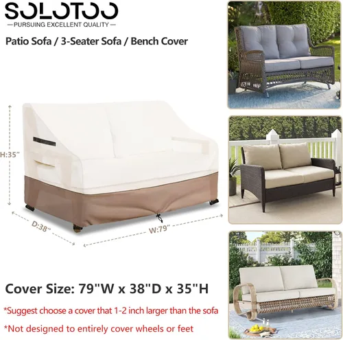 Miniatura 3 de Fundas para Muebles de Exterior Impermeables Funda para Sofá de Exterior de 3 Plazas, 79 pulgadas de ancho x 38 pulgadas de profundidad x 35 2-Beige