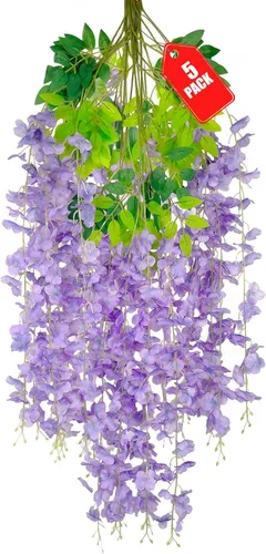Miniatura 25 de Paquete de 12 flores colgantes de glicina rosa, flores colgantes falsas de 3.44 pies, guirnalda de glicina artificial para decoración de boda, telón