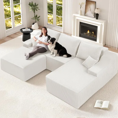 Miniatura 27 de HABUTWAY Sofá modular modular de 101 pulgadas con asiento profundo, moderno sofá convertible en forma de L, sofá tapizado con diván para sala