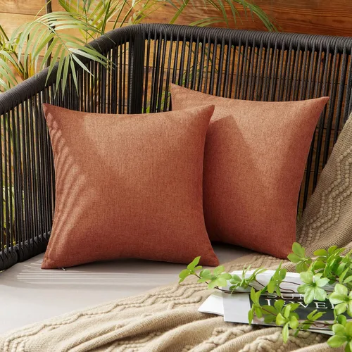 Miniatura 91 de MIULEE Paquete de 2 fundas decorativas para almohadas de exterior, sólidas, impermeables, de lino sintético, estilo granja de jardín, fundas de Óxido