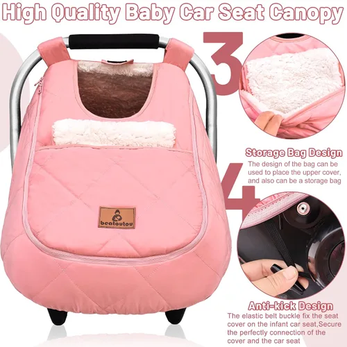 Miniatura 4 de beatoutou Funda de asiento de automóvil de invierno para bebé, toldo impermeable de asiento de automóvil de invierno para niñas, clima frío, fundas