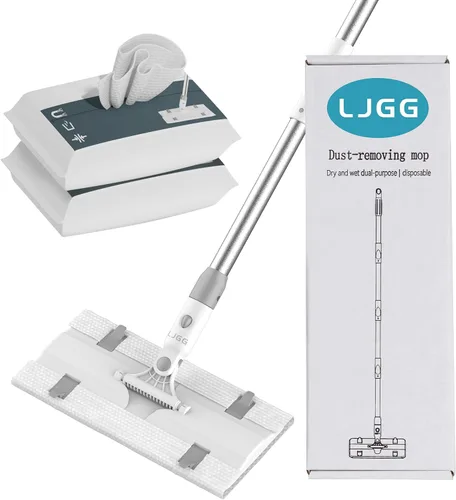 Miniatura 10 de Mopa plana de microfibra para limpieza de suelos, base de aluminio de 15.7 pulgadas (15.7 in), mango de aluminio de 4 secciones de 52 pulgadas, uso