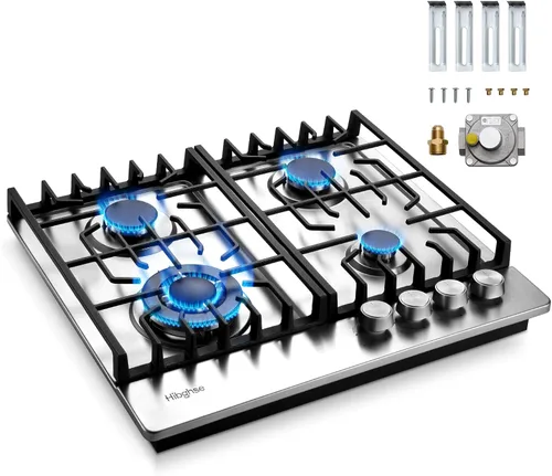 Miniatura 10 de Estufa de 2 quemadores de propano, Hibghse 30 cm de cocina de gas incorporada con estufa de gas NG/LPG convertible de acero inoxidable