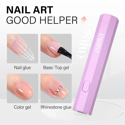 Miniatura 2 de AILLSA Mini luz UV para uñas, lámpara LED de mano para uñas, pequeña lámpara de uñas de gel, portátil, de secado rápido, inalámbrica para regalo