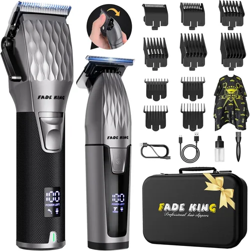 FADEKING® Cortadora de pelo inalámbrica y recortadora de barba para hombres, kit de peluquería profesional para cortar el cabello y peinar la barba,