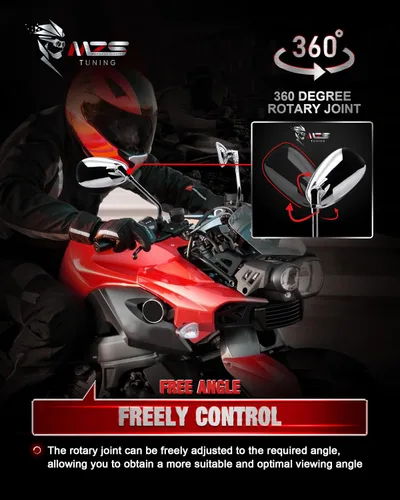 Miniatura 5 de Espejos de motocicleta cromados MZS, espejos laterales universales de 10 mm y 8 mm con vista trasera, ajustable en 360 grados, compatibles con Cromo
