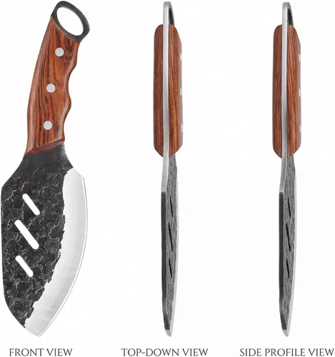 Miniatura 5 de KOFERY Cuchillo de carnicero serbio forjado a mano con espiga completa martillado de acero 4Cr13MoV para cocina, campamento y barbacoa Cuchillo