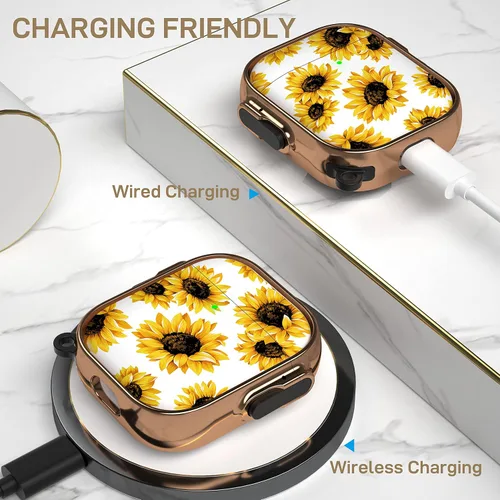 Miniatura 5 de Maxjoy para Funda de AirPods con Candado, Funda de AirPod con Flor, Funda Protectora Dura y Linda para AirPods 2, para Mujeres y Hombres, con oro +