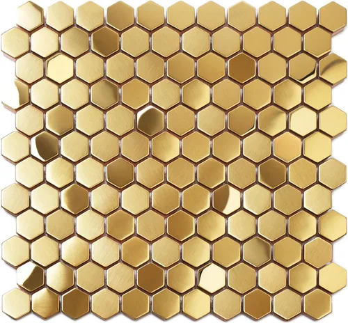 Blujellyfish Azulejos de Backsplash Hexagonales Dorados de Metal Azulejos de Mosaico de Acero Inoxidable Cepillado/Brillante Cocina Baño Backsplash
