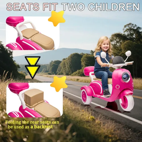 Miniatura 2 de Motocicleta eléctrica de 12V para 2 plazas para niños, batería recargable, motocicleta eléctrica todoterreno con 3 ruedas, baúl de almacenamiento