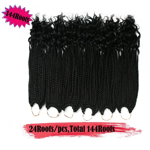 Miniatura 2 de Trenzas de ganchillo para mujer, 144 raíces/paquete, trenza negra con extremos rizados, trenzas de caja de 14 pulgadas, 24 mechones por pieza