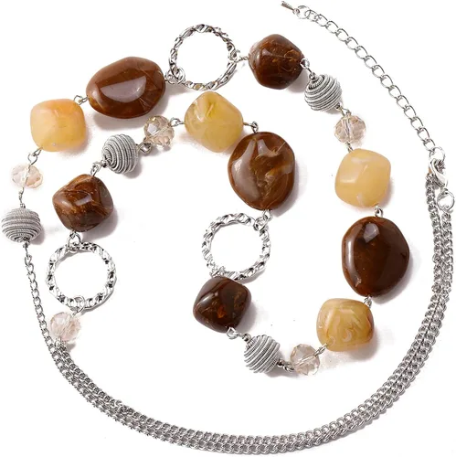 Miniatura 2 de BULINLIN Collar largo de cuentas para mujer, collar de cadena de suéter plateado con cuentas de resina de cristal, joyería de moda para niñas