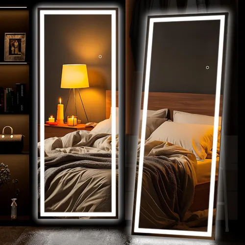 Miniatura 13 de Hasipu - Espejo de cuerpo entero con luces, 56 x 16 pulgadas, espejo de pie con led para montaje en pared para sala de estar, dormitorio y Negro