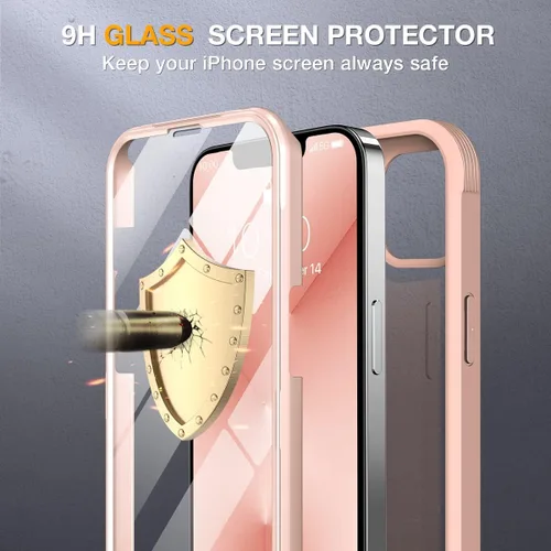 Miniatura 4 de Miracase Funda de vidrio para iPhone 13 Pro Max de 6.7 pulgadas, funda transparente de cuerpo completo con protector de pantalla de vidrio templado